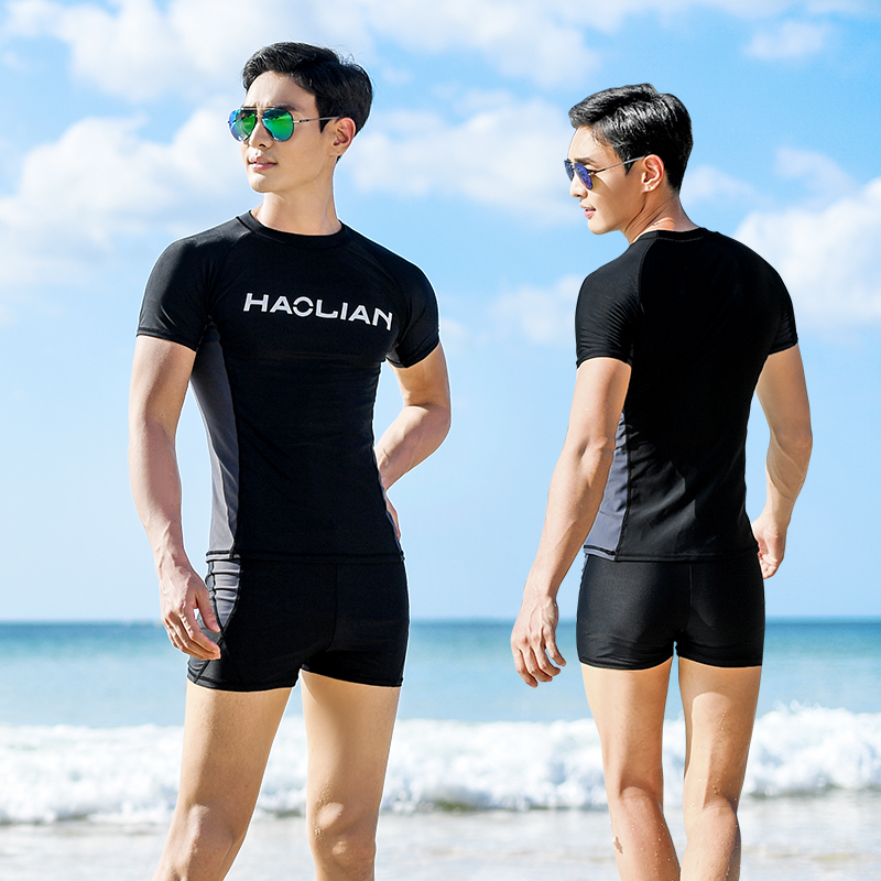 Men's swimming suit, swimming trunks suit, split jacket, sunscreen surfing suit, short sleeved shorts, professional quick-drying swimming trunks
