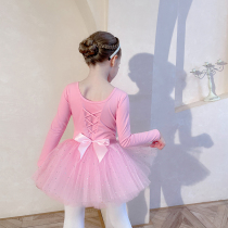 Children dance clothes autumn winter long sleeves girl practice Bright Sheet Yarn Dress Pink Toddler Ballet Dresses Dresses