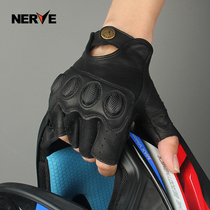  NERVE motorcycle summer riding gloves mens and womens half-finger motorcycle sheepskin gloves retro fall-proof knight gloves