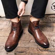 Tide brand British style high-top leather shoes mens large size business leisure hair stylist Korean version of Zhongbang high leather boots