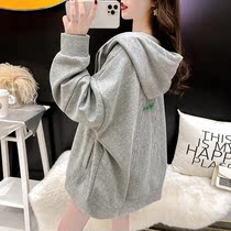 Hooded cardigan sweater womens thin autumn 2021 New Korean casual pregnant women foreign style loose coat coat