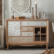 American country retro foyer porch entrance cabinet solid wood carved decorative cabinet living room old sideboard storage locker