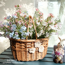 American country pastoral ins wind handmade willow rattan patchwork flower basket Desktop remote control cosmetic storage box