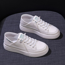 Genuine leather small white shoes 2022 new womens shoes Spring paragraph 100 lap thick bottom two wear heels One foot pedal flat bottom plate shoes