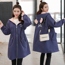  Plus size 200 kg pregnant womens coat autumn maternity clothes 2021 new outer wear windbreaker spring and autumn loose coat