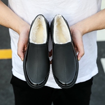 Rain shoes mens one velvet fashion short tube low-top warm new kitchen shoes work non-slip waterproof shoes rubber shoes