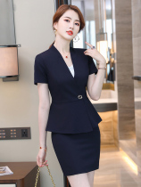 Professional suit womens summer British style short-sleeved small suit counter gray professional skirt two-piece overalls