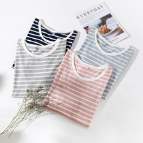 Pajamas women's cotton jacket single loose large size fresh T-shirt round neck summer thin short sleeve cotton household clothing