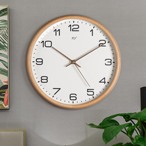 TQJ silent solid wood wall clock Nordic style living room household fashion clock wall hanging ins simple radio wave quartz clock