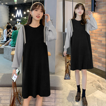 2021 autumn and winter clothing new Korean version of pregnant women loose long sweater foreign-style sweater fake two pieces base shirt