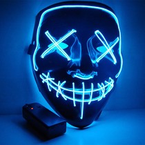 Halloween LED mask shaking sound black grimace with the same prop fluorescent V word horror sound control flash luminous mask