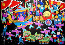  Celebrate 52x76cm Spring Festival New Year festive twist Yangge lion dance dry boat foreign guest gift farmers  painting in Huxian County