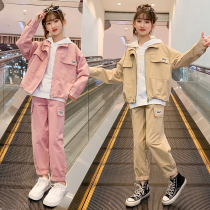 Girl Tooling Suit Foreign Air 2022 New Children Trendy Fried Street Clothes CUHK Youngspring Autumn Clothing Child Bottling