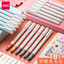 Deli highlighter pen Soft head marker color hand account pen Macaron color retro students use exam review key scribing marks to take notes Special glitter hand-painted set large capacity