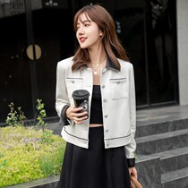 Mo Si 2021 Haining new black and white contrast small fragrant leather jacket leather leather sheepskin short coat female