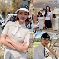 Korean golf temperament five-point sleeve polo shirt womens elastic slim sweat-absorbing sports breathable short-sleeved T-shirt Korean single