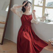 Red Evening Dress Lady 2022 New Spring Temperament Light Extravagant high-end Sengas Back to Door Engagement toast to the bride