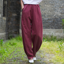 Ramie Daddy bloomers with high waist pants spring and autumn loose casual pants high-end retro cotton trousers