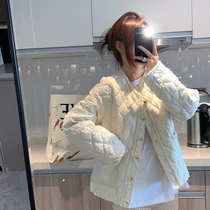 Gentle line ~ small incense down jacket women 2021 autumn and winter white duck down round neck temperament short loose coat top