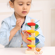 Children wood colored removable ball bearing toy leaves Tower inverted bead game kindergarten Puzzle Assembly Building Blocks Toys