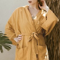 (Pure Linen Bathrobe Sleeping Robe) washing country washed linen comfort Comfortable Sucking sweat Breathable Loose medium Long Woman Housewear