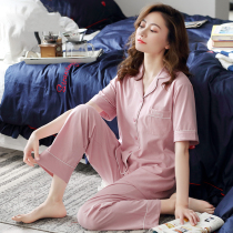 Pajamas Womens summer cotton short-sleeved trousers advanced sense of home clothes summer thin section loose large size fashion suit