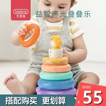 Bainshi baby stacking music toy stacking circle puzzle Rainbow tower set Trap tower 1-3 years old children 10 months