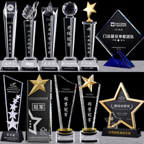 Crystal trophy creative custom made glass medal engraving pentagram staff teachers day gift to teacher