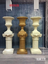 Explosive special wedding Golden Roman column flower pot road lead shelf European stripe trophy glass fiber reinforced plastic wedding props