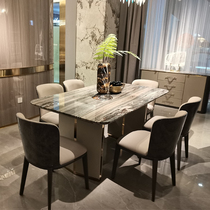 Modern Italian minimalist light luxury rectangular marble leather dining table and chair combination simple Hong Kong style household dining table