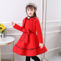 Girl autumn and winter 2021 New woolen suit childrens vest dress foreign girl Academy wind Joker dress