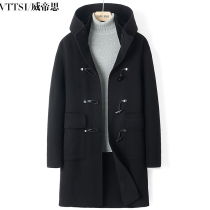 Double-sided sheep coat mens 21 years of autumn and winter long horn buckle without cashmere woolen college style wool coat