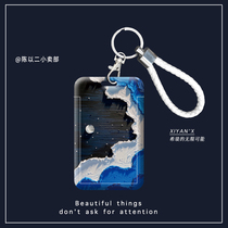 Chen Yier original design) Blue Dark Night Sky Bus Card Set Subway Card Case Student Card Set