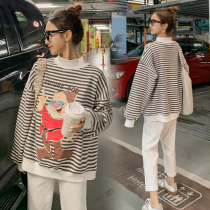 Pregnant Woman Spring Clothing Suit Fashion style Tidal Moms Minus Age Spring Blouses Women Long Sleeves Pure Cotton Beating Undershirt Spring Autumn t-shirt