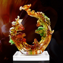 Glass ornaments fish crafts living room wine cabinet decoration Golden Jade wedding gifts creative light luxury porch ornaments