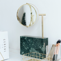 ReFound Nordic countertop mirror light luxury natural marble decorative ornaments round vanity mirror double mirror