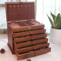 Solid wood jewelry box earrings bracelet necklace wristband jewelry large capacity drawer with lock wooden storage box