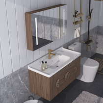 New Chinese bathroom cabinet combination wash basin bathroom cabinet set solid wood light luxury wall type washbasin intelligent modern