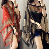 2021 new spring and summer chiffon shirt coat windbreaker scarf variable shawl dual-purpose silk scarf scarf women
