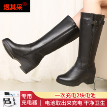 Cold-proof electric shoes warm fashion high heel middle heel electric heating shoes charging can walk heating shoes winter heating shoes women