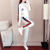 Hong Kong sportswear suit women's new fashion Korean version of loose Joker casual printed sweater two-piece set tide