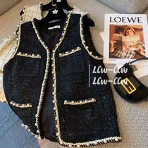 Small fragrance pearl buckle vest women 2021 spring new horse clip tweed bright silk loose vest jacket top