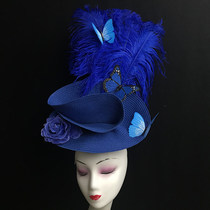 New pensen blue feather butterfly tassel headband headdress stage catwalk makeup creative styling headdress women