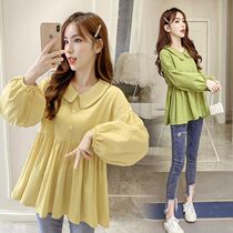 Pregnant woman t-shirt autumn clothing fashion suit Han version Chaoma Ocean Gas Easy Shirt Spring Fall Short blouses jacket