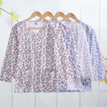 Middle-aged and elderly cropped sleeve tops womens cotton cardigan mom wear loose pajamas old man buttoned loungewear air conditioning shirt