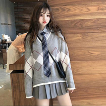 maje allure English suit women autumn and winter jk uniform student long sleeve shirt pleated skirt full set tide