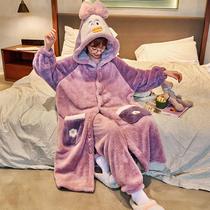 Hong Kong coral velvet robe womens winter long pajamas 2021 new home wear padded flannel nightgown