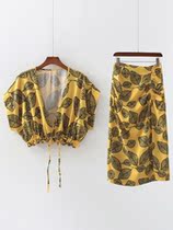 European and American 2021 summer new womens V neck top 4661015 high waist side fork skirt skirt 3067160