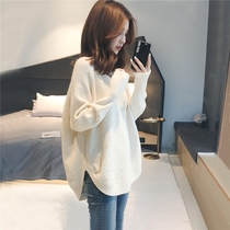 Autumn and winter lazy style fashion v neck wear white sweater female Net red loose foreign style pullover bottoming sweater