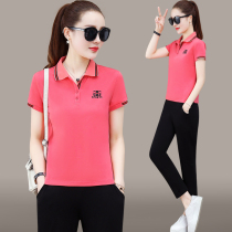Casual Suit Womens Summer 2022 New Ocean Air Turnover T Short Sleeve POLO Shirt Pure Cotton T Shirt Two Tracksuit Sportswear